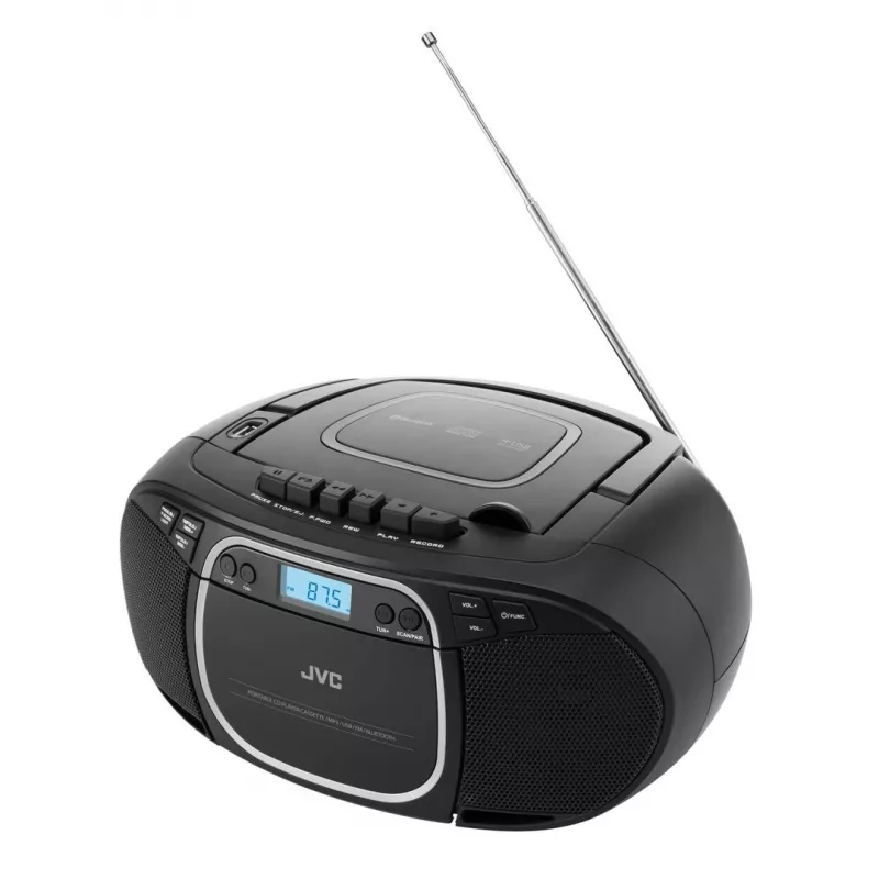 Nešiojamas CD grotuvas JVC RC-E451B Juodas — CD/MP3, Bluetooth, FM 87.5–108 MHz, USB, AUX, 3.2W RMS