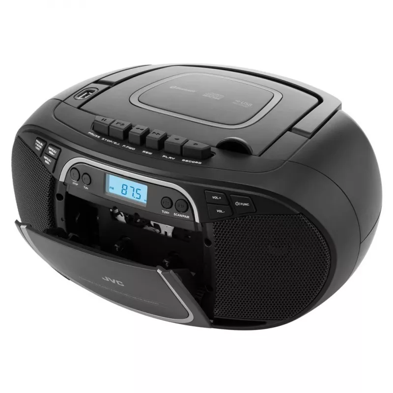 Nešiojamas CD grotuvas JVC RC-E451B Juodas — CD/MP3, Bluetooth, FM 87.5–108 MHz, USB, AUX, 3.2W RMS