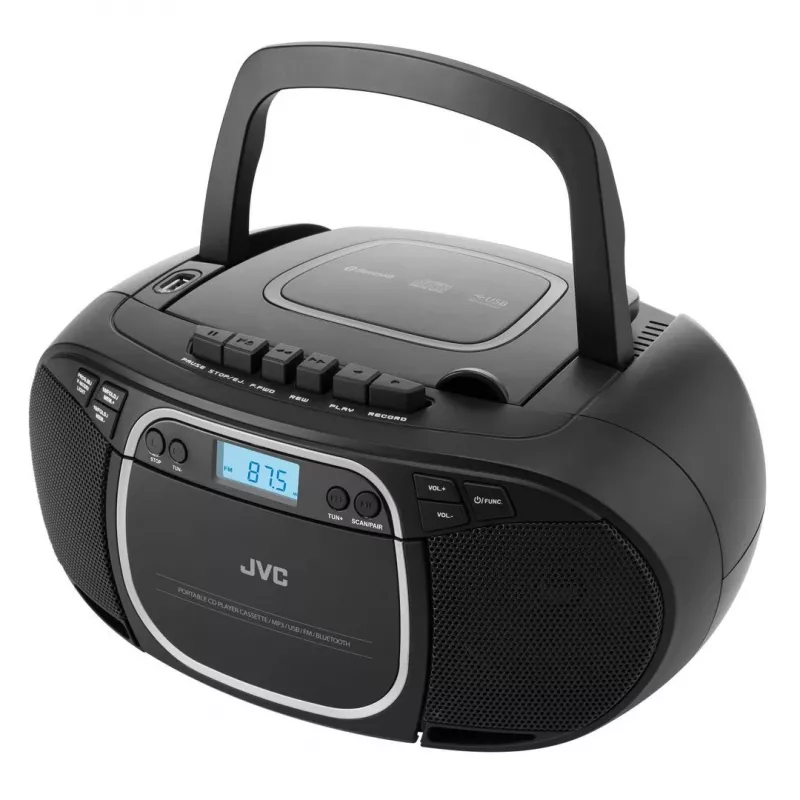 Nešiojamas CD grotuvas JVC RC-E451B Juodas — CD/MP3, Bluetooth, FM 87.5–108 MHz, USB, AUX, 3.2W RMS