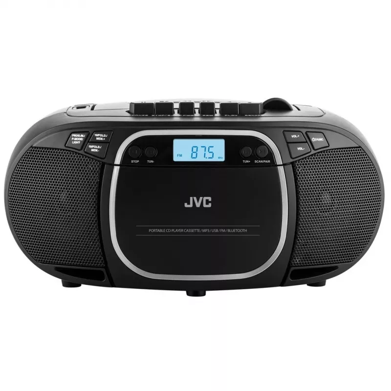 Nešiojamas CD grotuvas JVC RC-E451B Juodas — CD/MP3, Bluetooth, FM 87.5–108 MHz, USB, AUX, 3.2W RMS