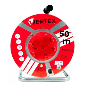 Prailginimo laidas VERTEX PB50METAL 50 m 3x2,5 mm² 3000 W, 4x E/F lizdai, IP44, F kištukas, jungiklis