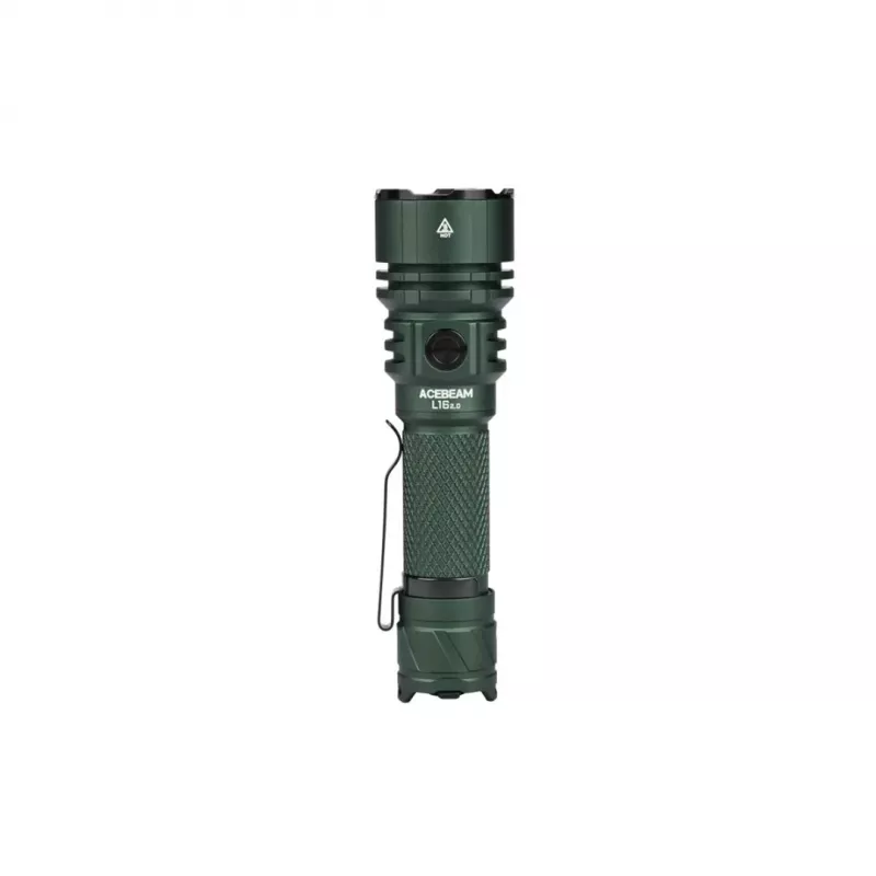 Rankinis žibintuvėlis AceBeam L16 2.0 Green – įkraunamas 21700 Li‑Ion, 5000 mAh, iki 2100 lm, IP68, 7 šviesos lygių