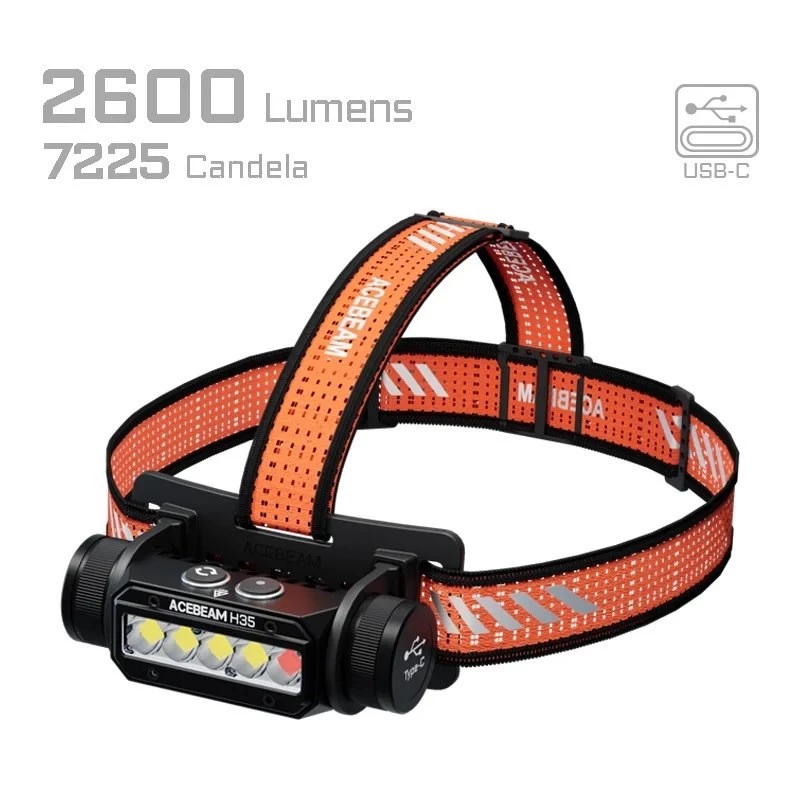 Kaktos žibintuvėlis AceBeam H35 — LED prožektorius, 2600 lm, 170 m, IP68, 18650 3800 mAh, 216 h