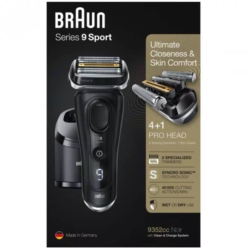 Braun Series 9 9352cc Sport Foil skustuvas su trimeriu Juoda Pilka
