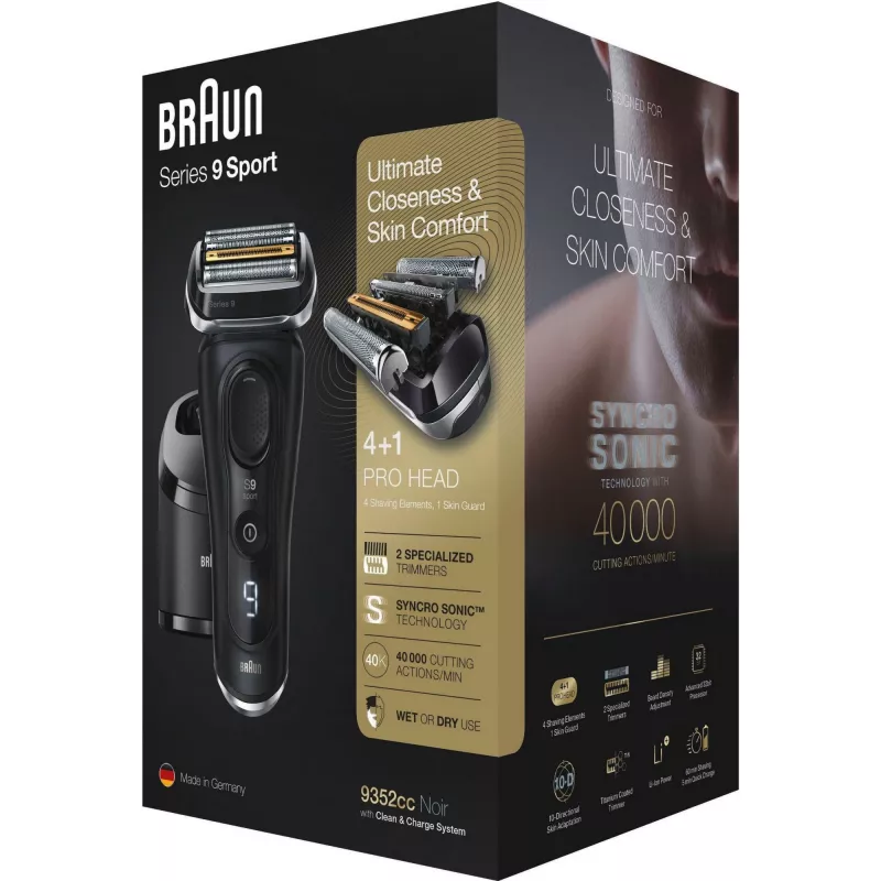Braun Series 9 9352cc Sport Foil skustuvas su trimeriu Juoda Pilka