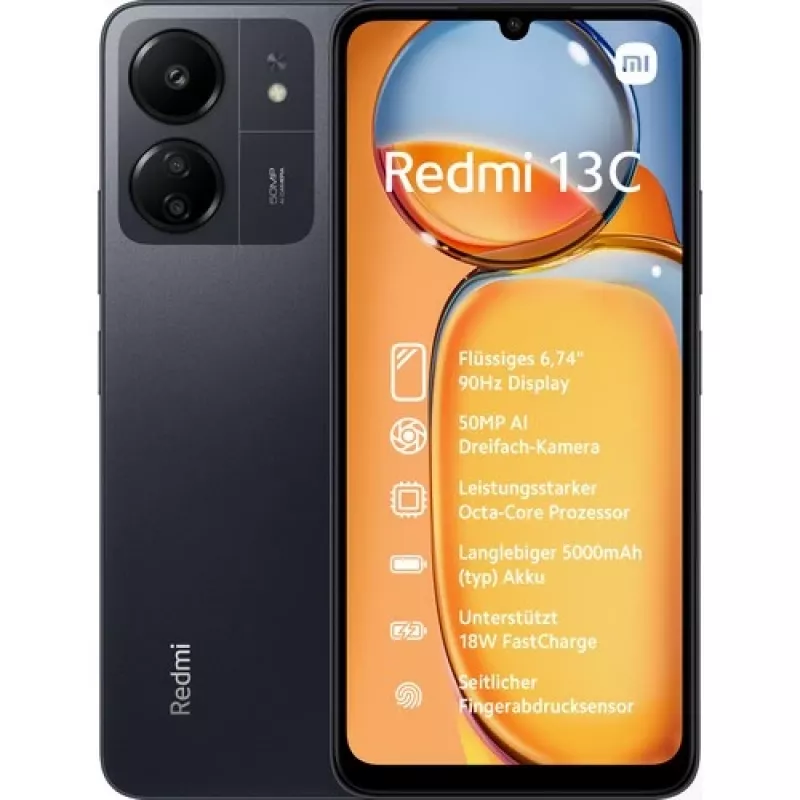 Xiaomi Redmi 13C 4G išmanusis telefonas, Dual-SIM, 4 GB RAM / 128 GB vidinė atmintis, microSD lizdas, LCD ekranas 6,74 colio, 1600 x 720 pikselių (90 Hz)