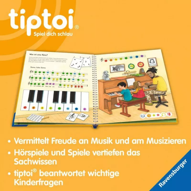 „tiptoi Kodėl? Kaip? Kam? Mes atrandame muziką“ mokomoji knyga