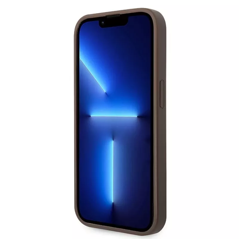 GUESS Dėklas GUHCP15L4GMGBR iPhone 15 Pro 6,1 inch rudas, kietas dėklas su dideliu metaliniu logotipu