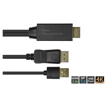 Alcasa HDMI-DP020 vaizdo kabelio adapteris 2 m HDMI A tipas DisplayPort juodas