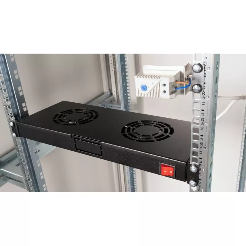 Ventiliatoriaus modulis Equip EZF-2-B, 19 inch 1U, 2×120 mm, 240 V, juodas RAL9005