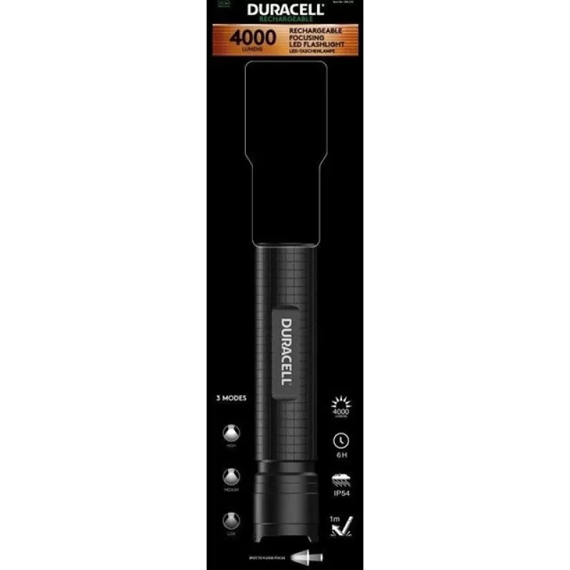 Žibintuvėlis Duracell DF4000R juodas – rankinis įkraunamas prožektorius