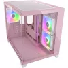 Mini bokso korpusas Cougar FV150 ARGB – Rožinis, palaiko 2x 120/140 mm šoninius ventiliatorius, 1x 120 mm galinį, 2.5 colio/3.5 colio kietąjį diską, 285×435×365 mm