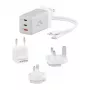 ALOGIC WCM3X67G sieninis kroviklis išmaniesiems telefonams ir planšetėms, 110–240 V, 2× USB‑C, pilka/balta