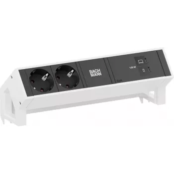 Maitinimo juosta Bachmann DESK2 su 2x CEE 7/3 lizdais ir 1x USB-C PD 100W, kabelis 0,2 m, RAL9010