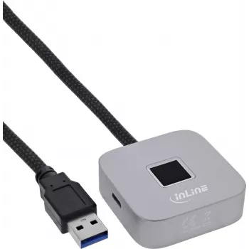 USB pirštų atspaudų skaitytuvas su stotelė InLine 41360K, Windows Hello, 1,5 m laidas, sidabrinis