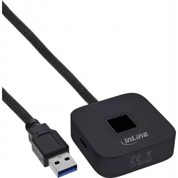 InLine USB pirštų atspaudų skaitytuvas su USB šakotuvu, Windows Hello, 1,5 m laidas, juodas
