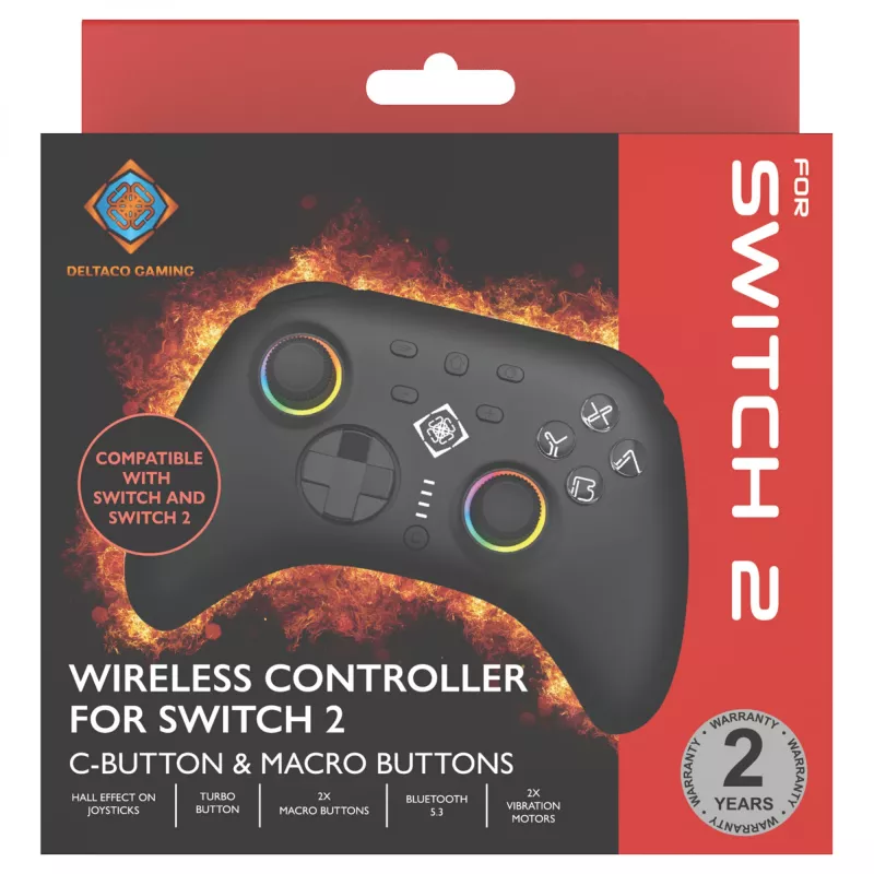 Deltaco GAM-198 juodas žaidimų pultas – Bluetooth ir USB (Type-C) suderinamas su Nintendo Switch, Switch 2, Switch OLED, Android, PC