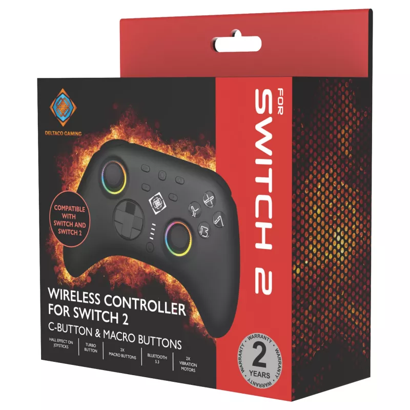 Deltaco GAM-198 juodas žaidimų pultas – Bluetooth ir USB (Type-C) suderinamas su Nintendo Switch, Switch 2, Switch OLED, Android, PC