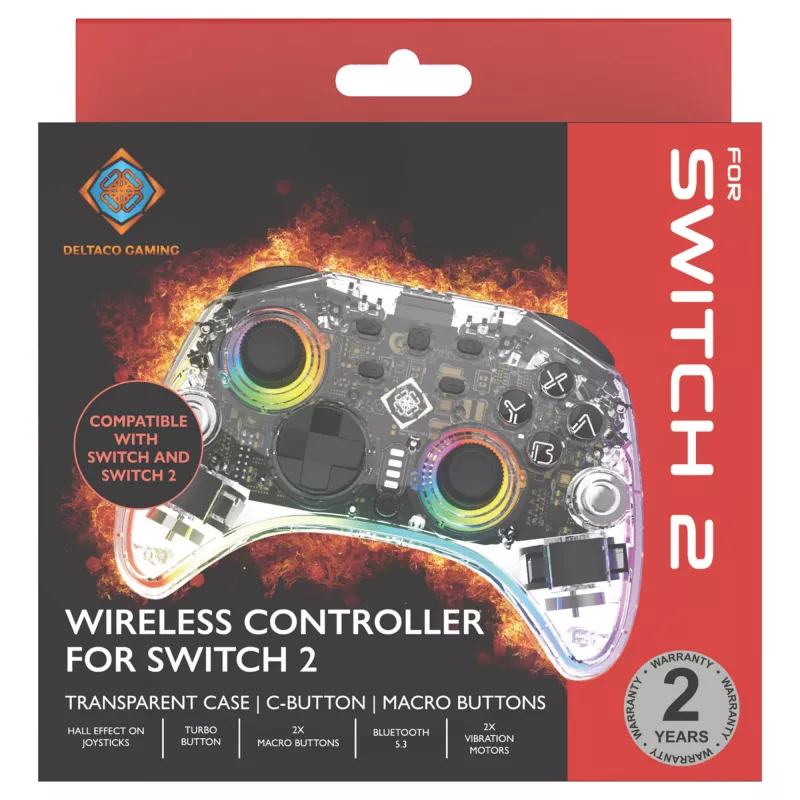 Žaidimų pultas Deltaco Gaming GAM-198-T permatomas Bluetooth/USB USB-C, skirtas Nintendo Switch, Switch 2, Switch OLED, Android, PC
