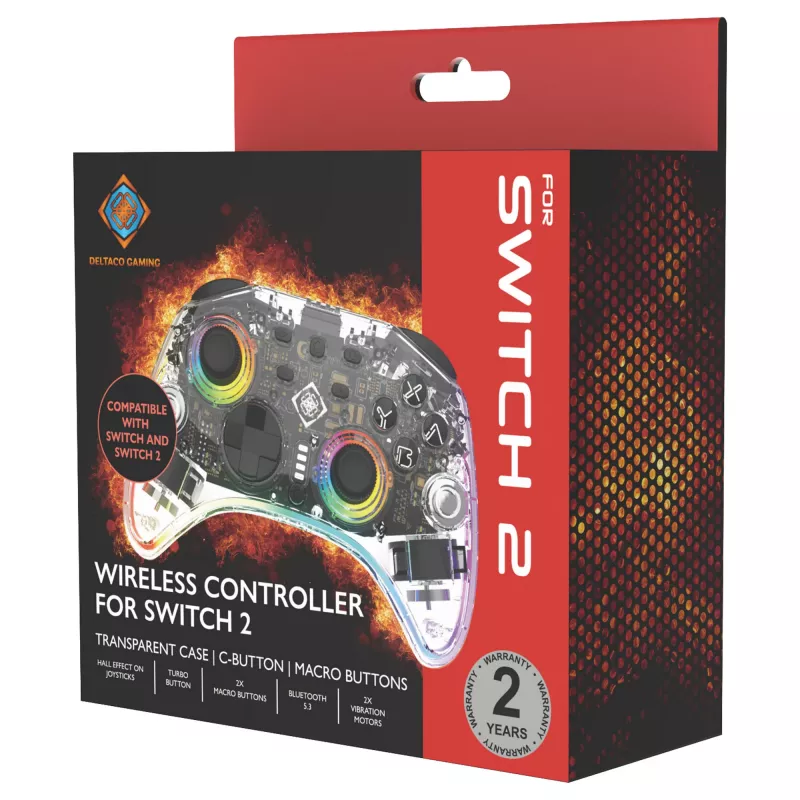 Žaidimų pultas Deltaco Gaming GAM-198-T permatomas Bluetooth/USB USB-C, skirtas Nintendo Switch, Switch 2, Switch OLED, Android, PC
