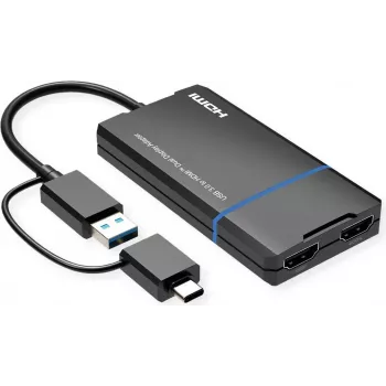 VALUE Display Adapter USB Type A/C – Dvigubas HDMI 4K30+1080P ST/BU – adapteris – skaitmeniniai/duomenys (12.99.3206)