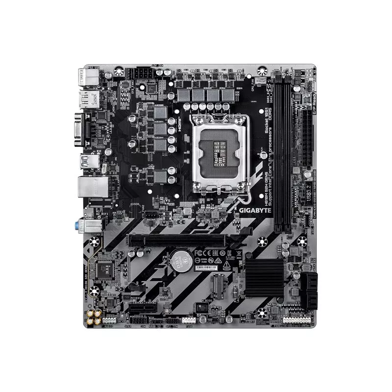 GIGABYTE H810M S2H GEN5 Micro ATX pagrindinė plokštė — LGA 1851, Intel H810, 2×DIMM DDR5 iki 6400 MHz, 1×PCIe 4.0 M.2, 1GbE