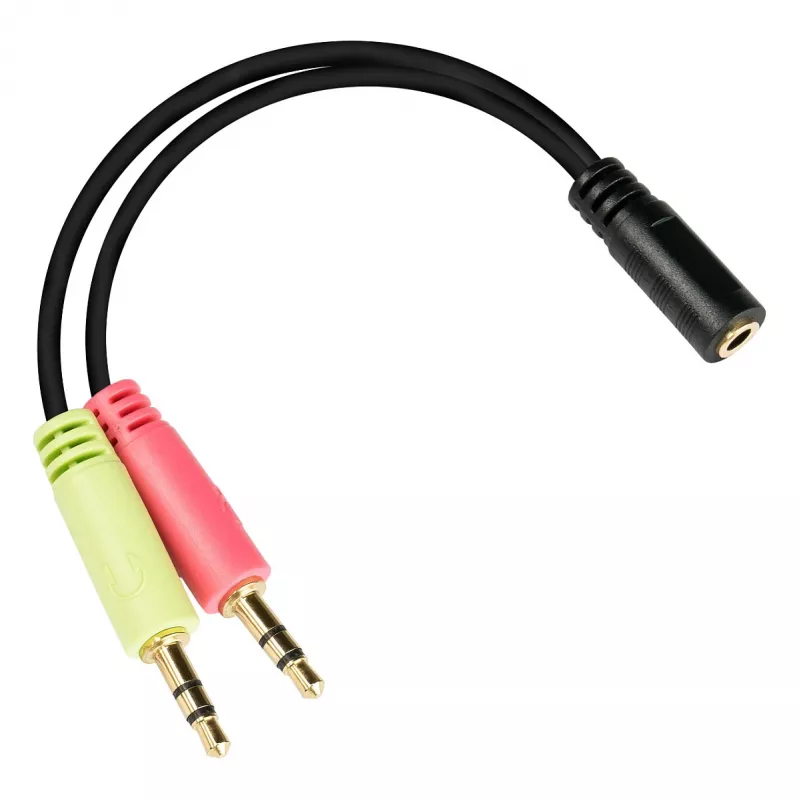 Good Connections ausinių adapteris, 2x 3,5 mm kištukai į 3,5 mm lizdą, OMTP, 0,2 m, juodos spalvos (AD-HS04)
