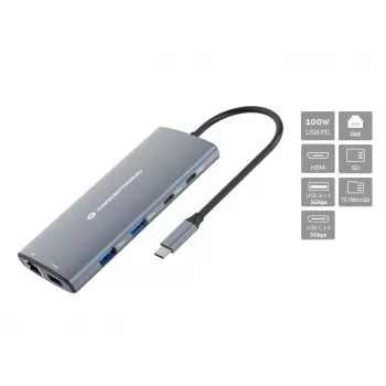 CONCEPTRONIC 10-1 Dock USB-C → HDMI / 2xUSB-C / 3xUSB-A + 20 cm pilkas