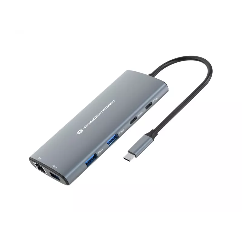CONCEPTRONIC 10-1 Dock USB-C → HDMI / 2xUSB-C / 3xUSB-A + 20 cm pilkas