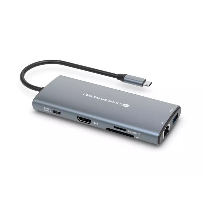 CONCEPTRONIC 10-1 Dock USB-C → HDMI / 2xUSB-C / 3xUSB-A + 20 cm pilkas