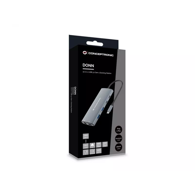 CONCEPTRONIC 10-1 Dock USB-C → HDMI / 2xUSB-C / 3xUSB-A + 20 cm pilkas