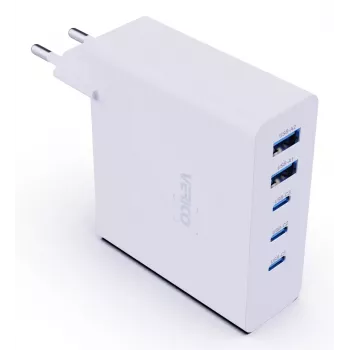 Verico MOJO GaN 140W kroviklis su 3×USB-C ir 2×USB-A prievadais, baltas
