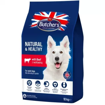 Sausas šunų ėdalas BUTCHER'S Natural & Healthy Dog with Beef – 10 kg, visavertis suaugusiems šunims