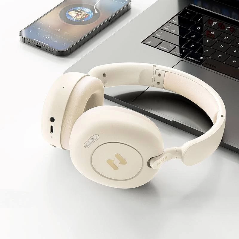 Belaidės ausinės HAVIT H655BT PRO – over-ear, Bluetooth, smėlio spalvos