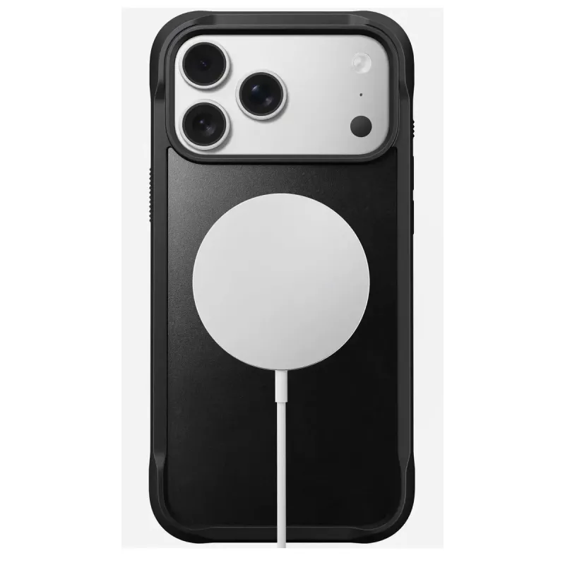 Mobiliojo telefono dėklas Nomad Rugged Leather Case, skirtas iPhone 17 Pro Max, oda + TPU + PC, tinka 17,5 cm (6,9 colio) ekranui, juoda