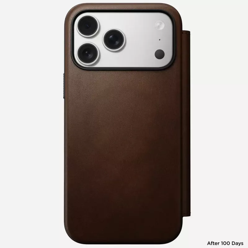 Nomad Modern Leather Folio odinis dėklas su aliuminiu, tinka iPhone 17 Pro Max (6,9 colio), rudas