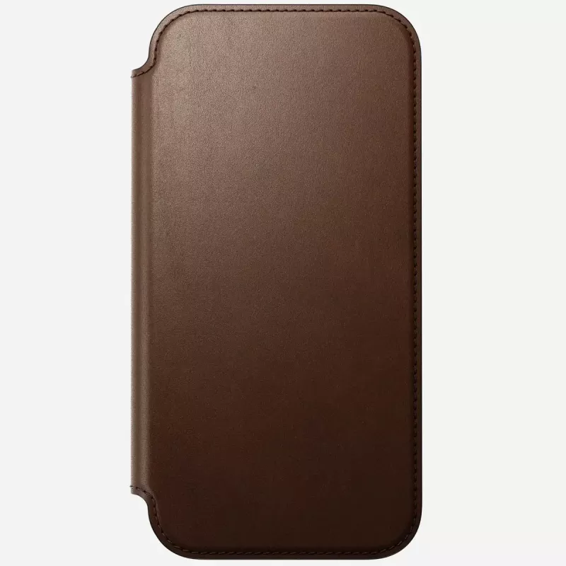 Nomad Modern Leather Folio odinis dėklas su aliuminiu, tinka iPhone 17 Pro Max (6,9 colio), rudas