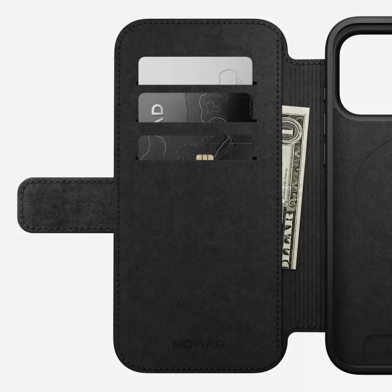 Nomad Modern Leather Folio odinis dėklas su aliuminiu, tinka iPhone 17 Pro Max (6,9 colio), rudas