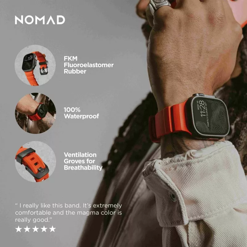 Nomad Rocky Point apyrankė Apple Watch 46/49 mm, FKM ir titanas, Magma/Juoda furnitūra