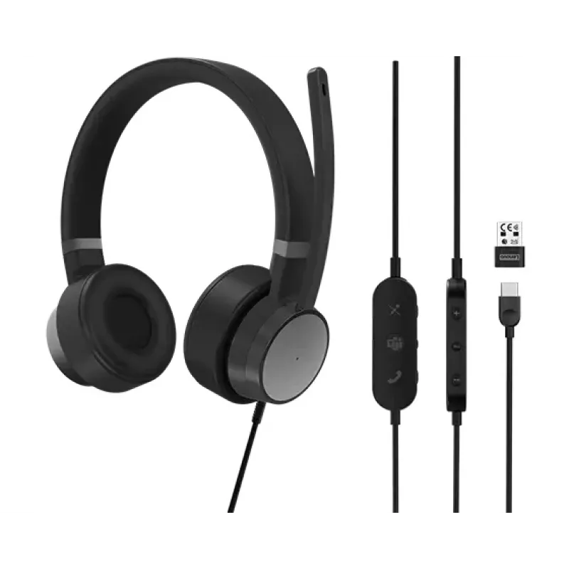 Lenovo Go Wired ANC ausinės su triukšmo slopinimu, juostinės, USB Type-C, juodos