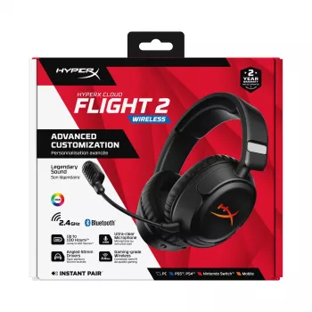 Belaidis žaidimų ausinių rinkinys HyperX Cloud Flight 2 — Uždedamos, Juodos