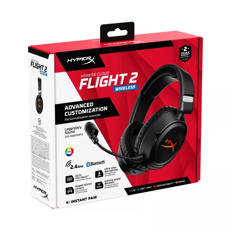 Belaidis žaidimų ausinių rinkinys HyperX Cloud Flight 2 — Uždedamos, Juodos