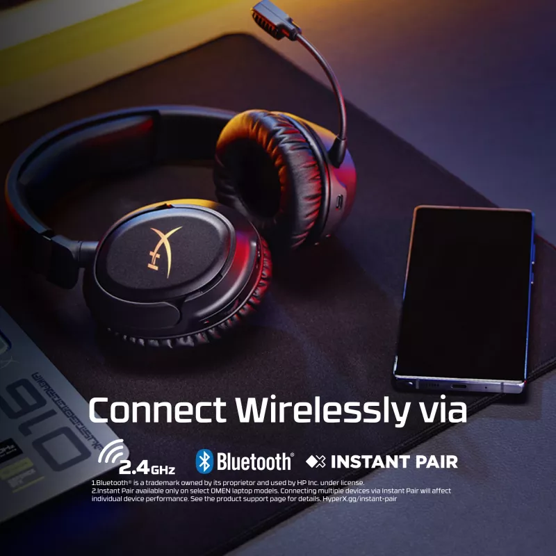 Belaidis žaidimų ausinių rinkinys HyperX Cloud Flight 2 — Uždedamos, Juodos