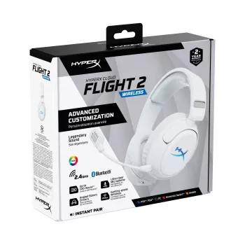 Belaidės žaidimų ausinės KINGSTON HyperX Cloud Flight 2 su USB-C ir Bluetooth, baltos