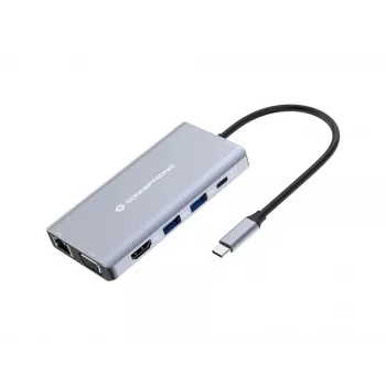 Conceptronic DONN20G 10-in-1 USB 3.2 Gen 1 Dockavimo stotis, HDMI, VGA, USB-A 5Gbps, USB-C 5Gbps, SD, TF/MicroSD, Garsas, GbE LAN, 100W USB PD