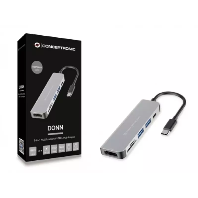 Conceptronic DONN02G USB-C dokas / prievadų kartotuvas 6-in-1 USB 3.2 Gen 1 aliuminis