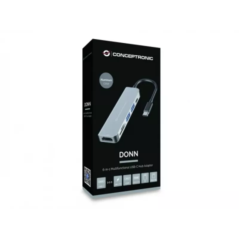 Conceptronic DONN02G USB-C dokas / prievadų kartotuvas 6-in-1 USB 3.2 Gen 1 aliuminis