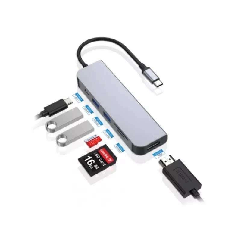 Conceptronic DONN02G USB-C dokas / prievadų kartotuvas 6-in-1 USB 3.2 Gen 1 aliuminis