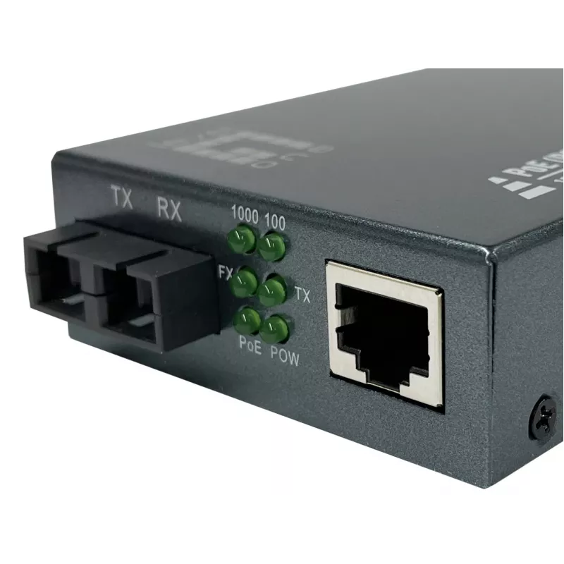 LevelOne GVT-2014 RJ45 į SC gigabitinio ryšio medijos keitiklis, PoE PSE, vienmodis šviesolaidis, 20 km