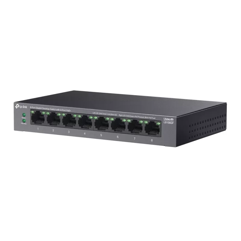 TP-Link LiteWave 8-Port Gigabit stalinis komutatorius su 8 PoE+ prievadais